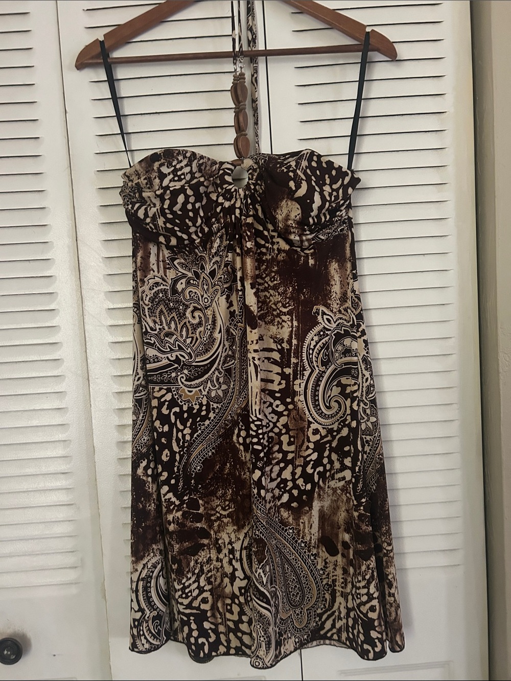 I.N. San Francisco Halter Paisley A-Line Dress in Brown and Cream Size L Juniors